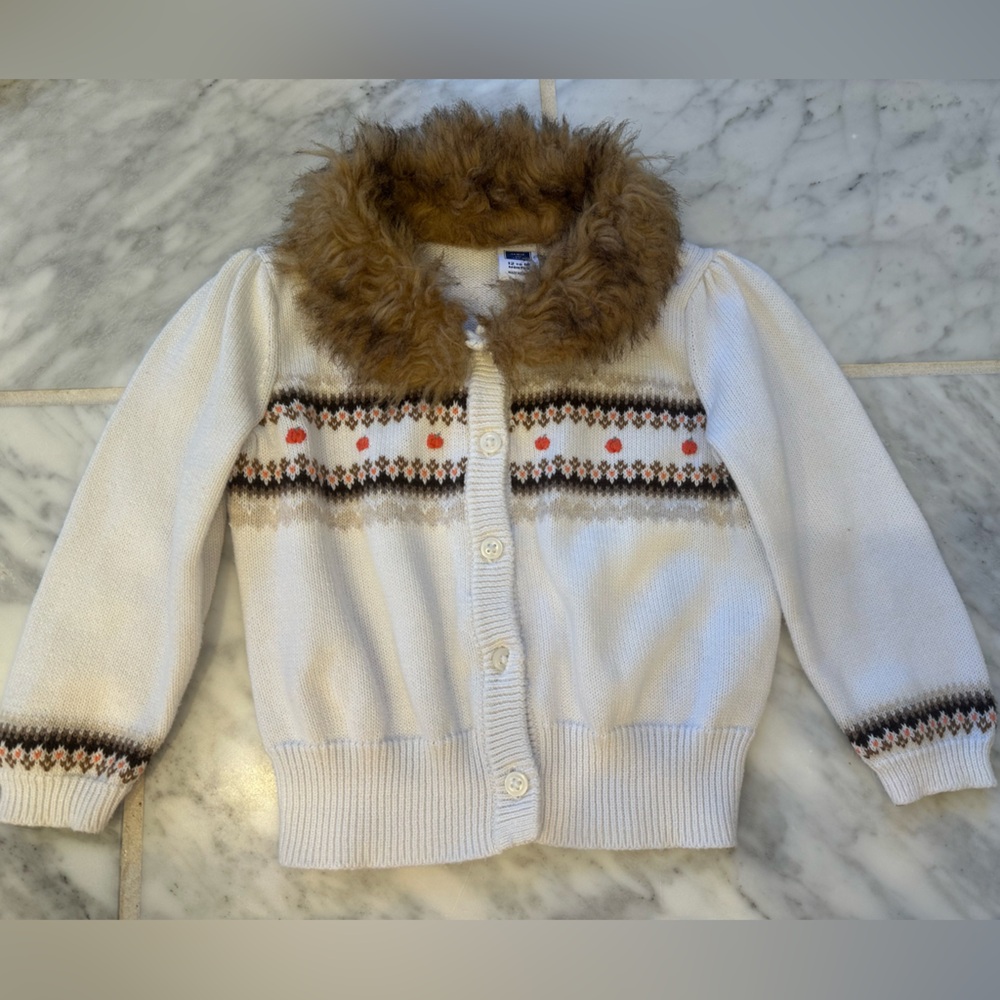 Janie and Jack Pumpkin Cardigan with Faux Fur Collar